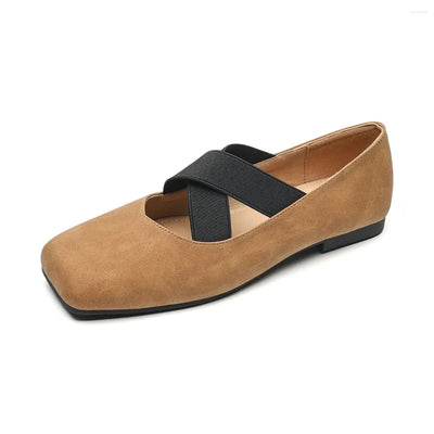 Balleri | Slip-on Ballerinas mit Quadratischem Criss-Cross-Schnürsystem und Gummisohle