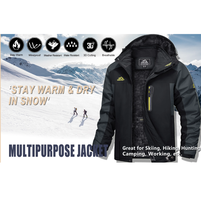 Alpbrave - Wasserdichte Winterjacke Herren Warm Gefüttert Winddicht Outdoor Kapuze