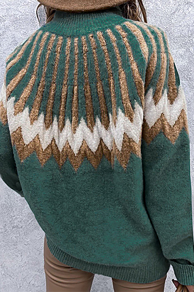 Destina | Damen gestrickter Pullover mit Rollkragen & Vintage-Ethno-Print