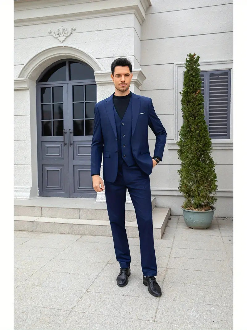 Edison - 3-teiliges Set für Herren, bestehend aus einem einfachen Business-Blazer, Weste und Hose