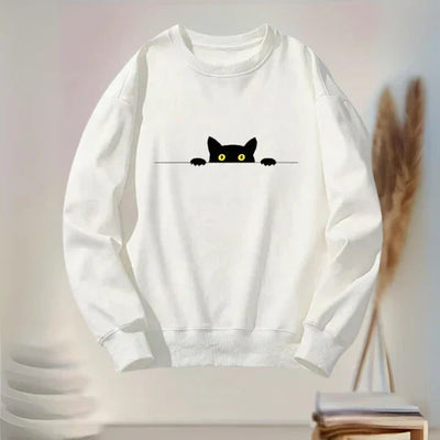 Victoria - verspieltes sweatshirt für frauen mit schwarzem katzenmuster