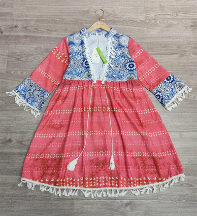 Blinta | Bohemian Minikleid mit Quasten und Kordelzug