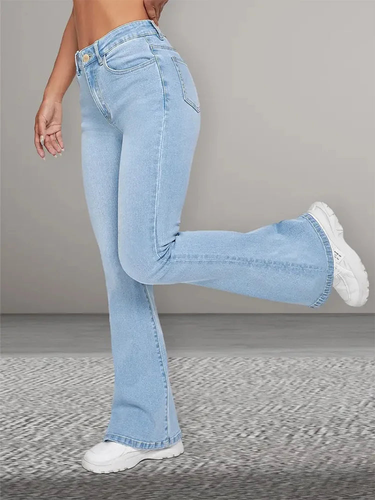 ADELE - Schlaghosen Damen Hohe Taille Stretch Flared Jeans