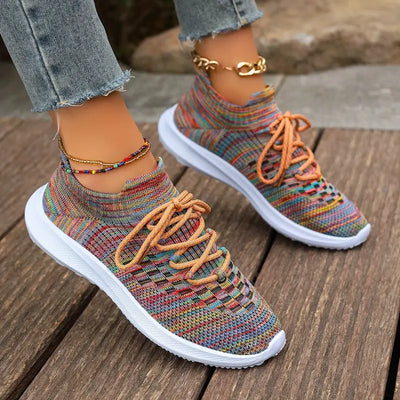 Bunti |  Bunte Strickmode Schnürsenkel Mesh-Sneakers für Frauen