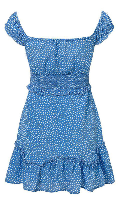 Dotty | Schulterfreies Minikleid mit Punktemuster und Rüschen