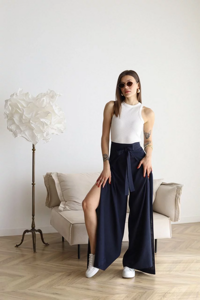 Marika | Weite leinenhose in rosetta-design