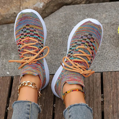 Bunti |  Bunte Strickmode Schnürsenkel Mesh-Sneakers für Frauen