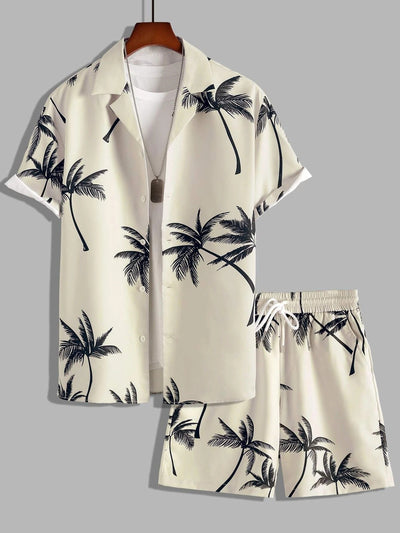 Granat - kurzärmeliges hawaiianisches Shirt und Shorts Set