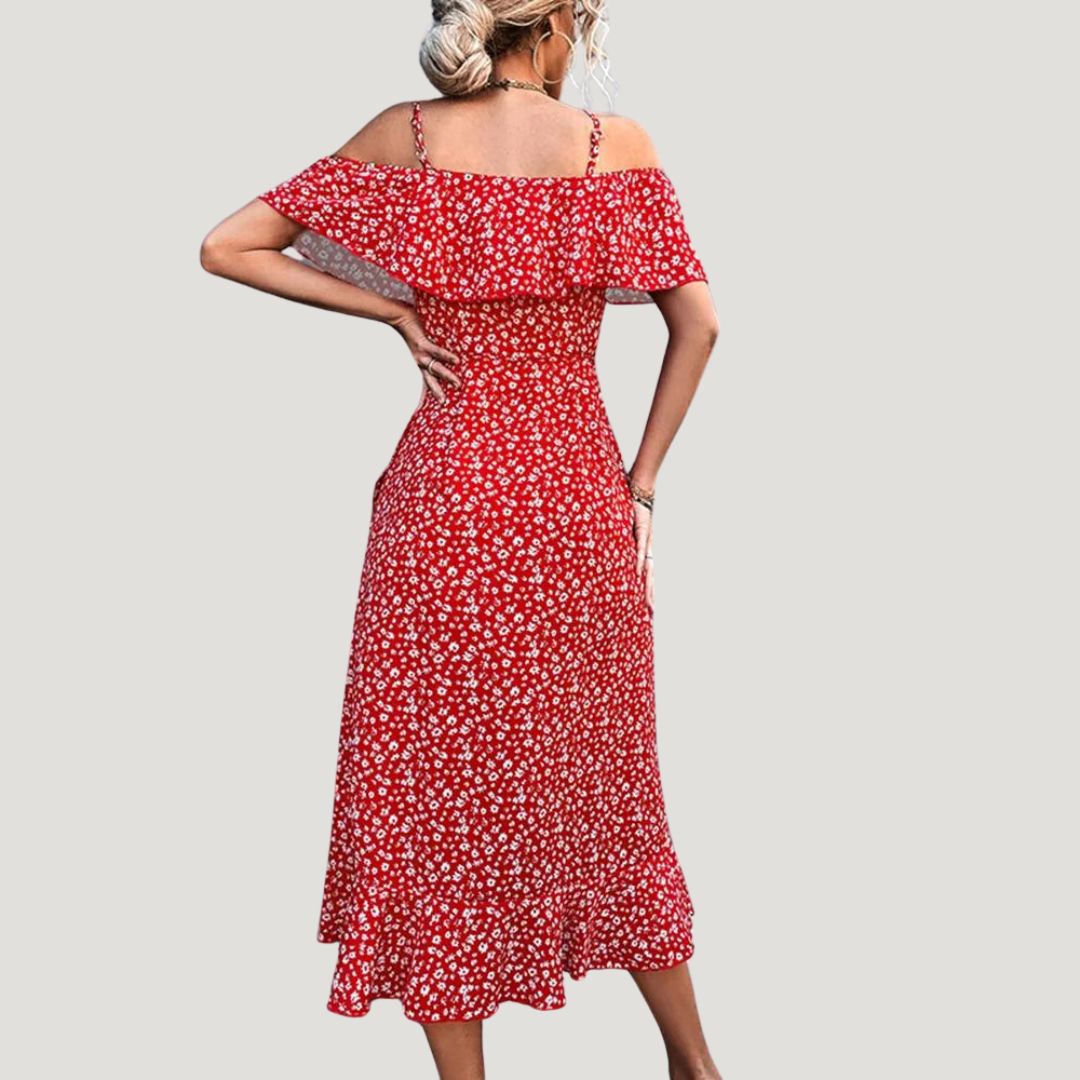 Cloez | Midi-Kleid mit floralen Druck und Rüschen