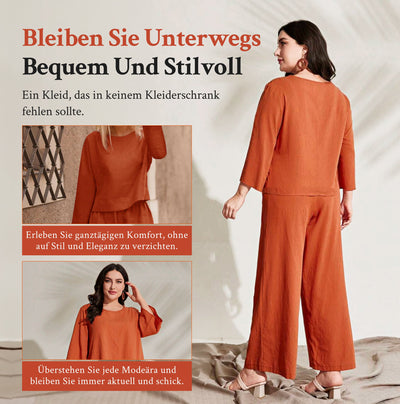 Luftiges Leinen-Set mit Layered Top & Weiten Hosenbeinen