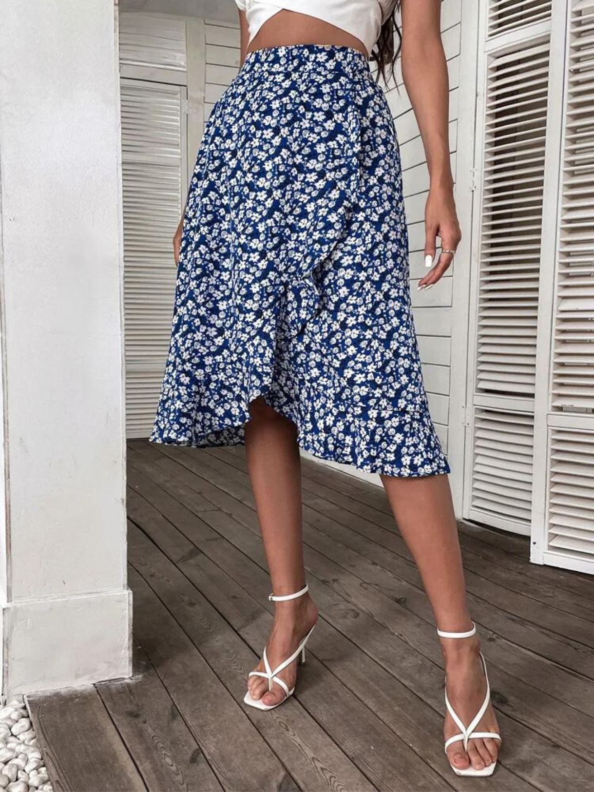 Jasmin | Floral Print Ruffle Trim Midi Röcke