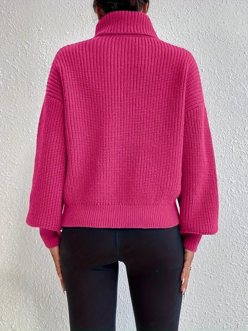 Schicker pullover mit tropfenschulter, laternenärmeln und rollkragen