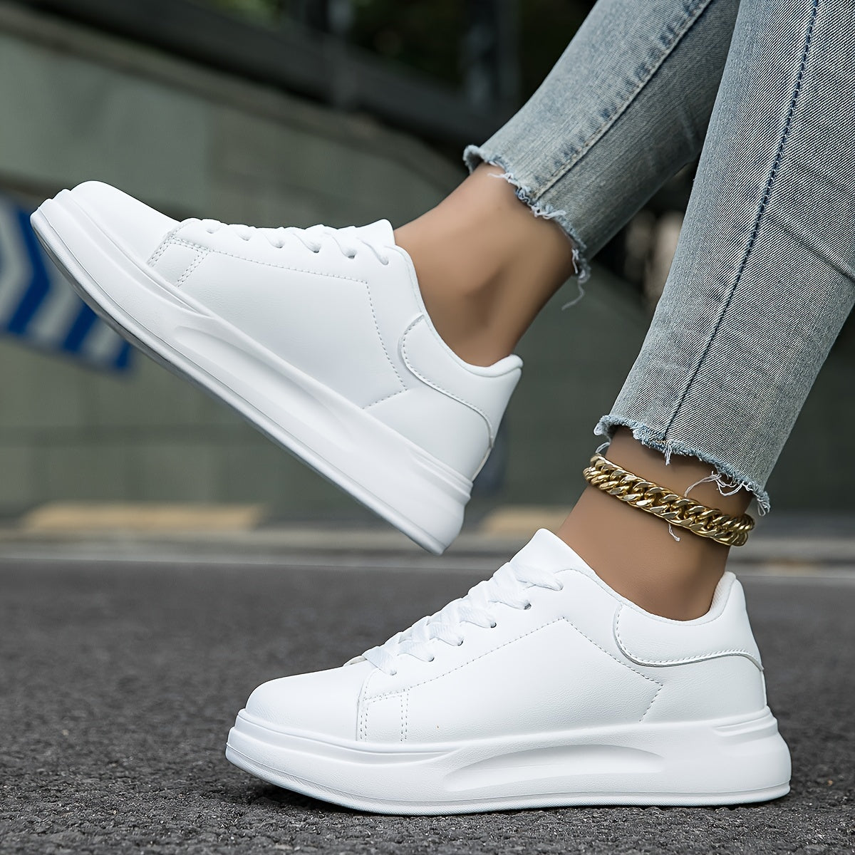 Saubere weiße Ledersneaker für Damen, weiß