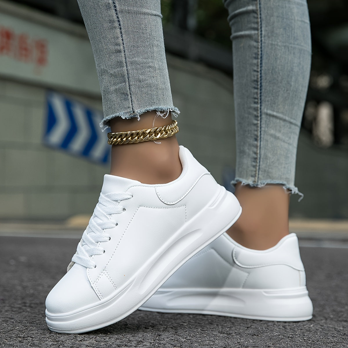 Saubere weiße Ledersneaker für Damen, weiß