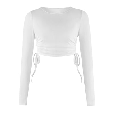 Avalynn | Kordelzug Rundhalsausschnitt Langärmeliges Cropped-T-Shirt Thread Top