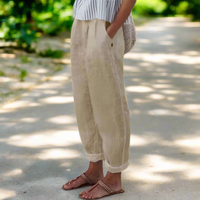  weiche Leinenhose für Damen mit Seitentaschen 