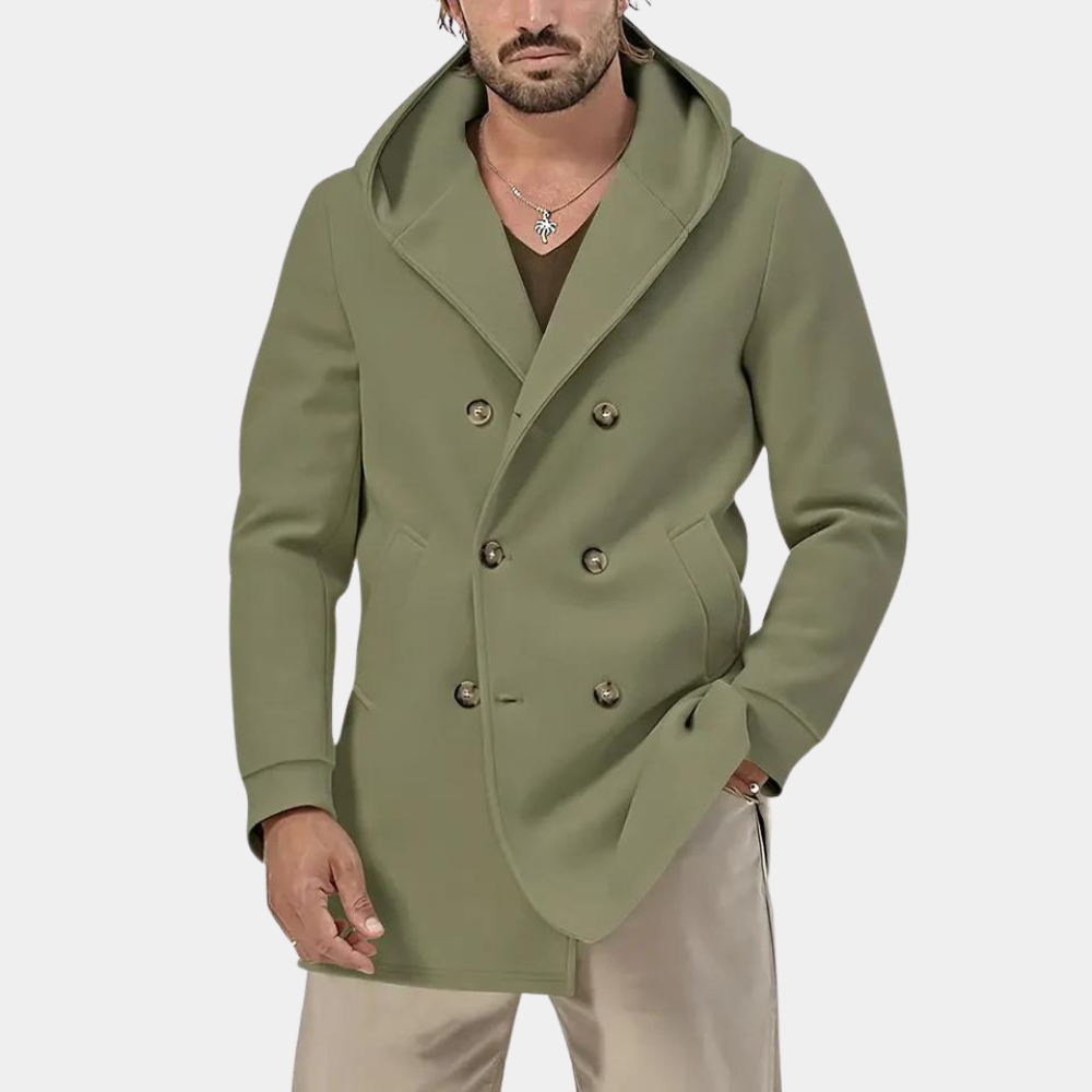 Stylischer trenchcoat für herren mit praktischer kapuze für einen lässigen look