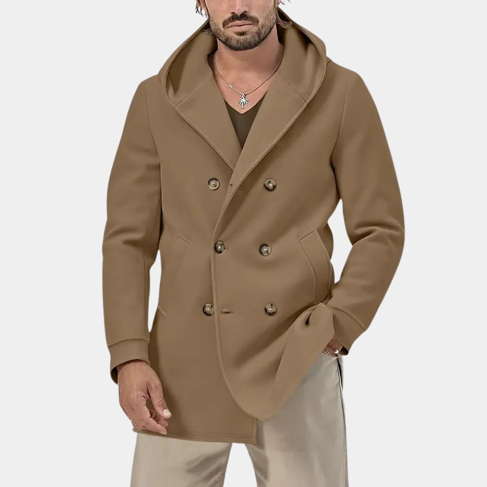 Stylischer trenchcoat für herren mit praktischer kapuze für einen lässigen look