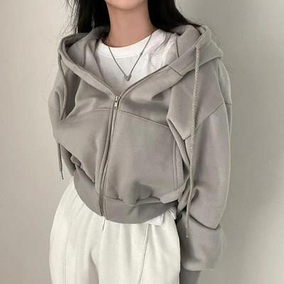 Essential crop hoodie – großer Kapuzenpullover mit reißverschluss für damen