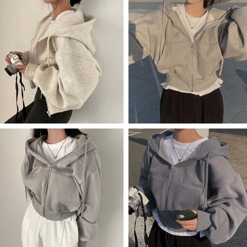 Essential crop hoodie – großer Kapuzenpullover mit reißverschluss für damen