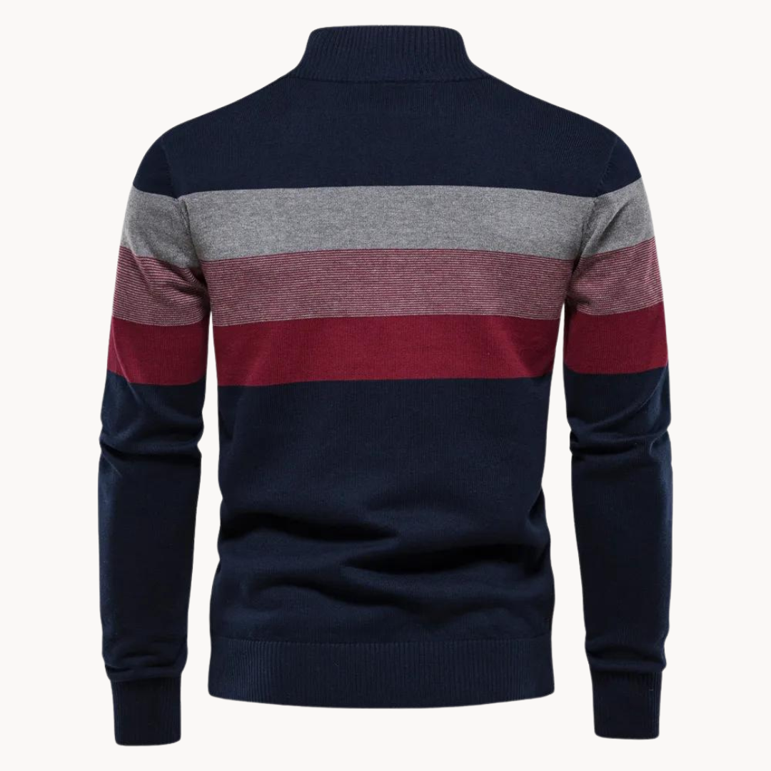 Nilo - raffinierter, gestreifter slim-fit-herrenpullover mit reißverschluss