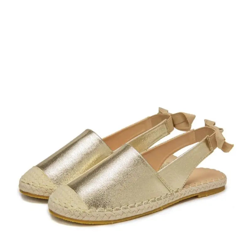 Alexander | Damen Goldene Espadrilles Flache Sandalen