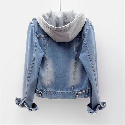 Daisy - langärmlige jeansjacke mit abnehmbarer kapuze