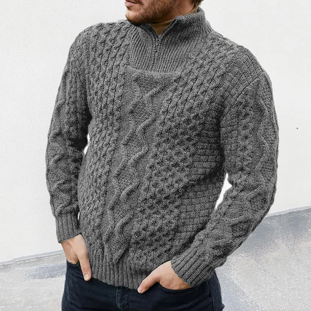 Gestrickt – premium-herrenpullover mit halbem reißverschlusskragen