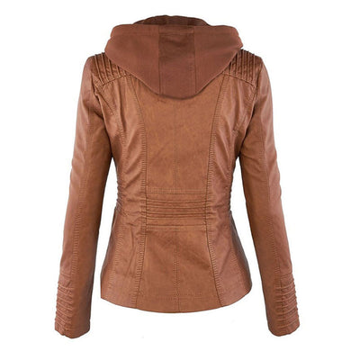 WOLFF - Damen Lederjacke mit Kapuze