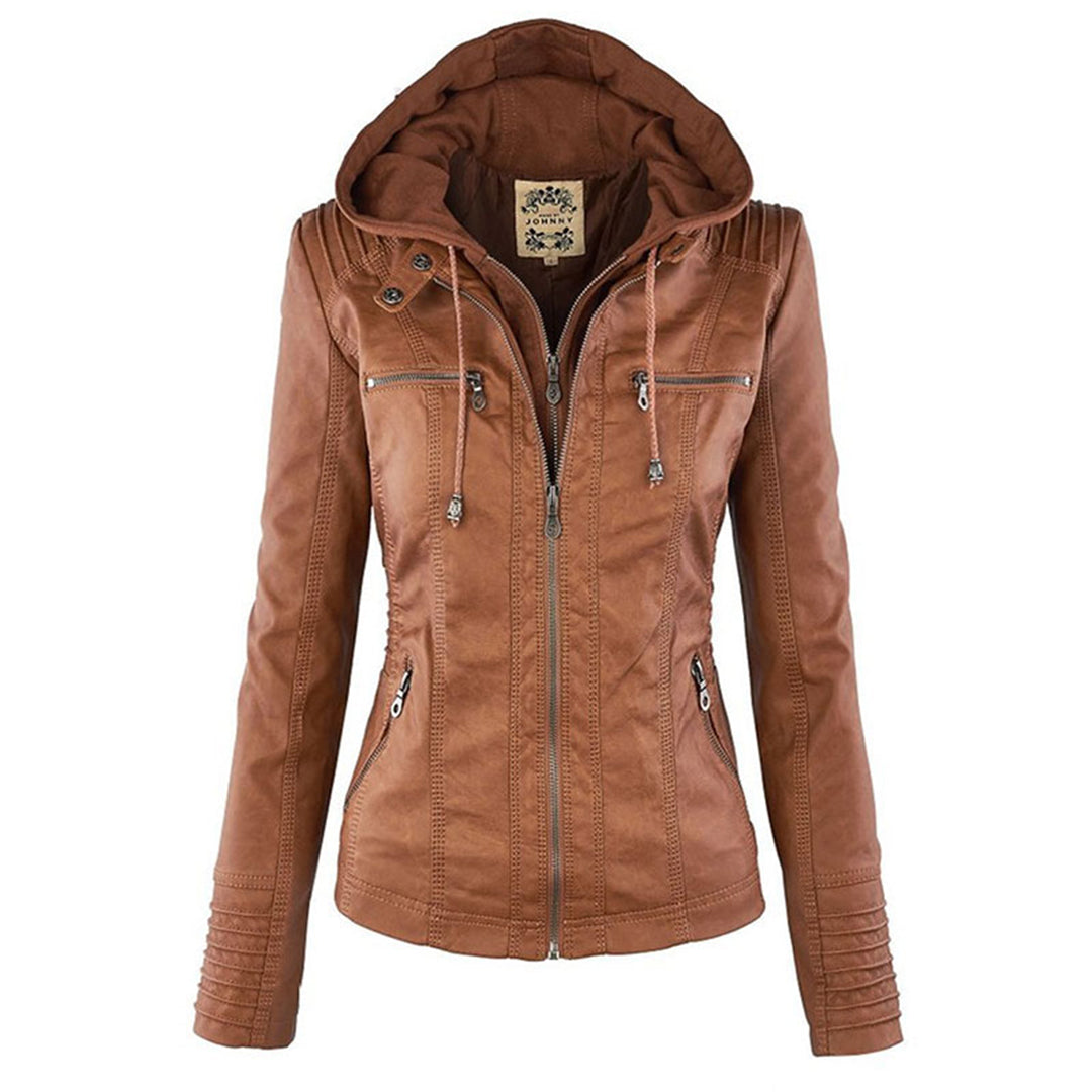 WOLFF - Damen Lederjacke mit Kapuze