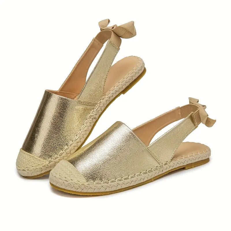 Alexander | Damen Goldene Espadrilles Flache Sandalen