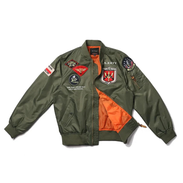 ADRIAN - Herren Bomberjacke im Militärstil der US Navy mit Patch-Designs