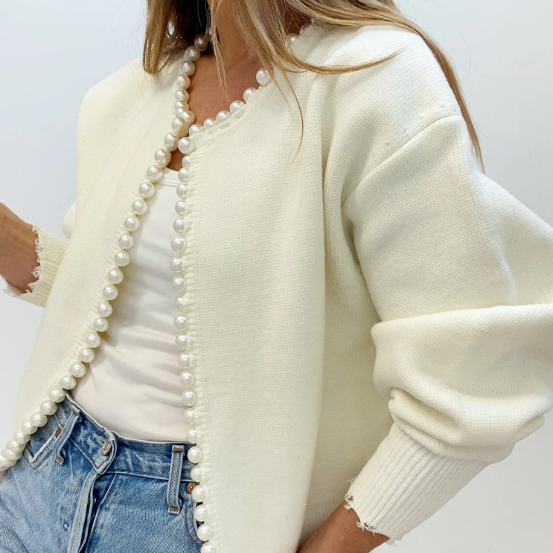 Bravon | Stricken Perle Verschönert Frayed Cardigan für Damen