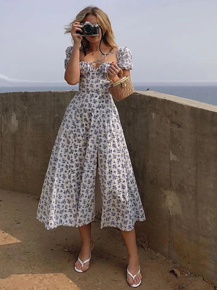 Tammy | Rückenfreies Sommerkleid Damen mit Puffärmeln und Schlitz