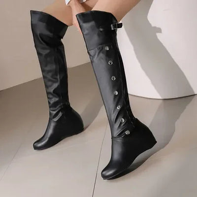 Nikki | Overknee Stiefel Damen mit hohem Absatz in Schwarz und Weiß