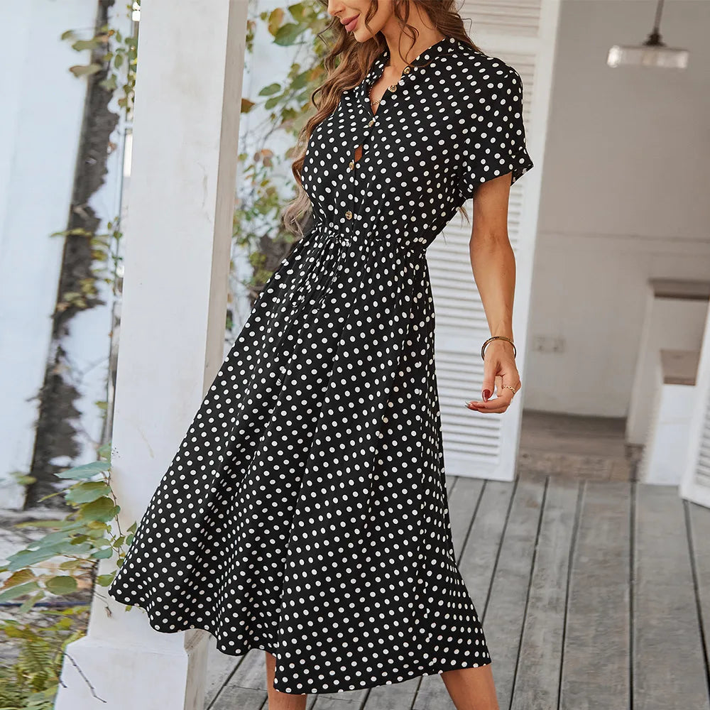 Rina | Polka Dot Midikleid Damen für den Sommerurlaub