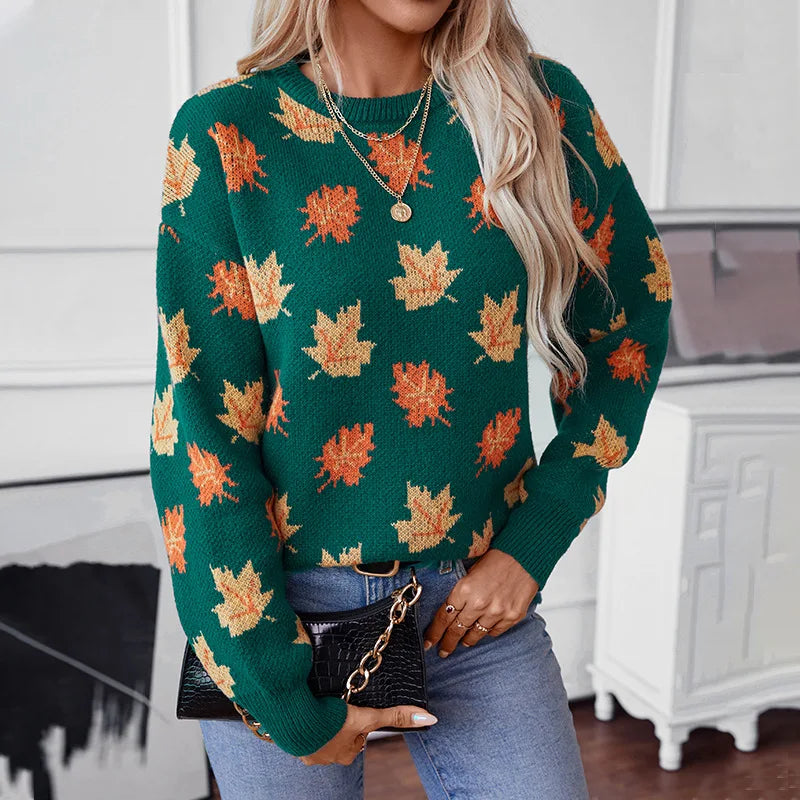 Edalyn | Jacquard Pullover Damen mit Ahornblattmuster