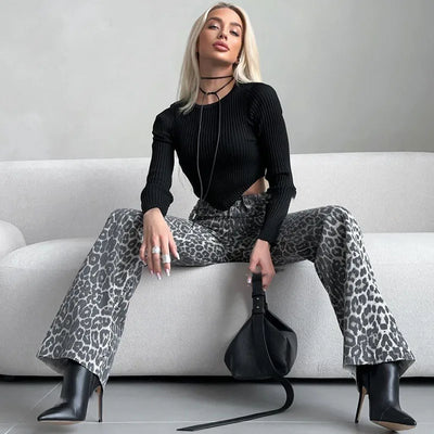 Kila | Modische Leopard-Print Jeans in Grau