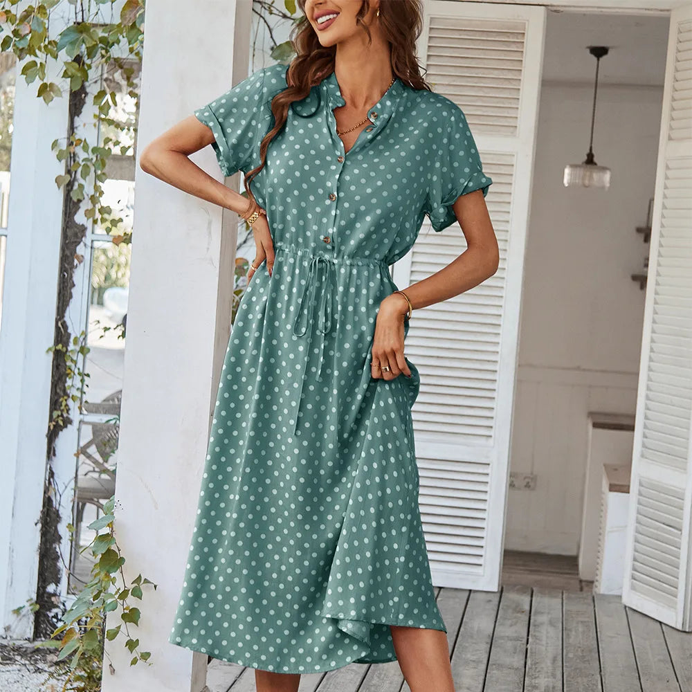 Rina | Polka Dot Midikleid Damen für den Sommerurlaub