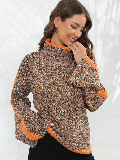 Alina | Damen Winterpullover mit Rollkragen und Streifenmuster