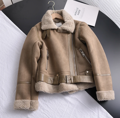 Madeleine | Sherpa-Fleece Leder-Bomberjacke