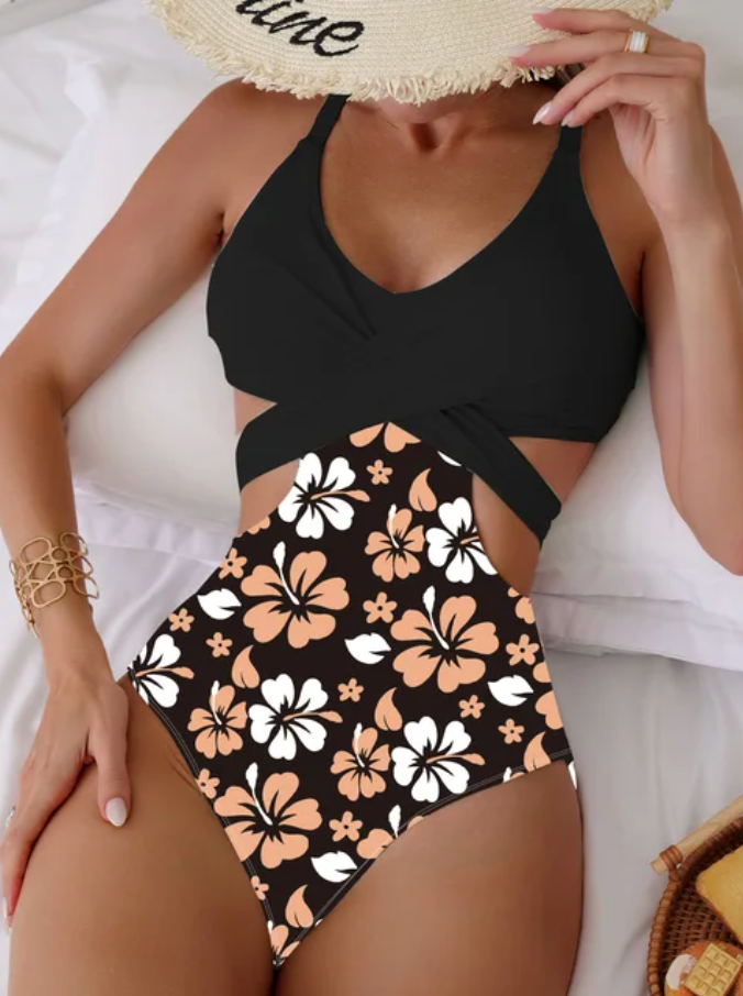 Athena | Bedruckter Bikini mit hohlem Spitzen-Design