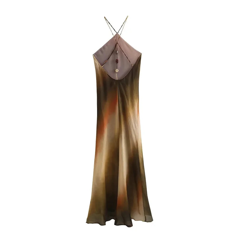 Rosa | Fabelhaftes langes Halterneck-Tie-Dye-Kleid