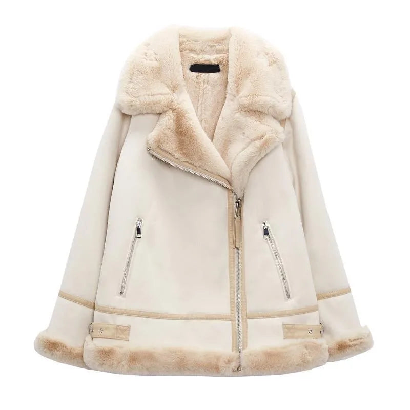 Ruby | Warme Faux Fur Jacke Damen mit Reißverschluss und Reverskragen