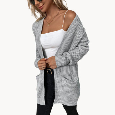 Uliana - elegante lange damen-strickjacke mit v-ausschnitt