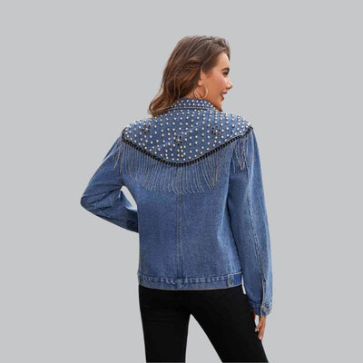 Arisse | Denim Jacke mit Perlen- und Quastenakzenten