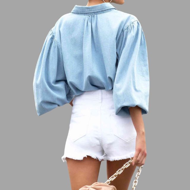 Celin | Denim Blouse mit Relaxter Passform und Oversized Taschen