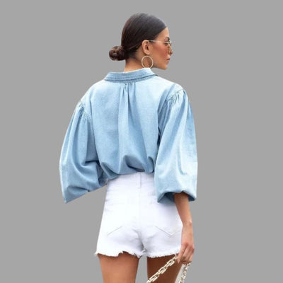 Celin | Denim Blouse mit Relaxter Passform und Oversized Taschen