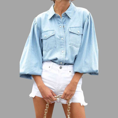 Celin | Denim Blouse mit Relaxter Passform und Oversized Taschen