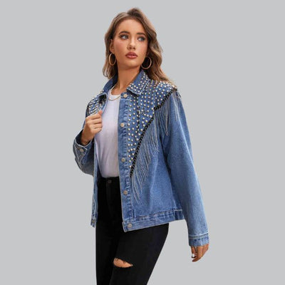 Arisse | Denim Jacke mit Perlen- und Quastenakzenten